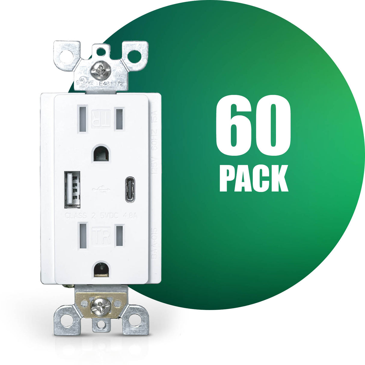 QPlus 15 Amp Type-C & A Wall Receptacle Outlet, Tamper Resistant 1875W - UL Listed