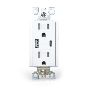 QPlus 15 Amp Type-C & A Wall Receptacle Outlet, Tamper Resistant 1875W - UL Listed