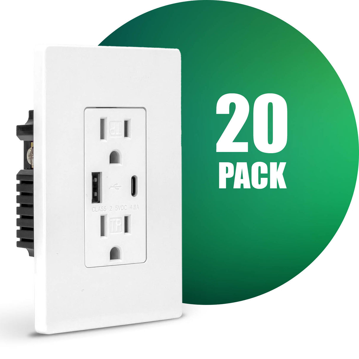 QPlus 15 Amp Type-C & A Wall Receptacle Outlet, Tamper Resistant 1875W - UL Listed
