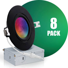 Charger l&#39;image dans la galerie, QPlus LED Recessed/Rotatable Smart Slim Gimbal Pot Light, 4 Inch, 10W, 750LM, RGB 16 Million Colors &amp; Tunable 2700K to 6500K with The Metal Junction Box, Beam Angle 40°, Energy Star Certified, ETL Listed, IC-Rated, Wet Rated, 5 Year Warranty
