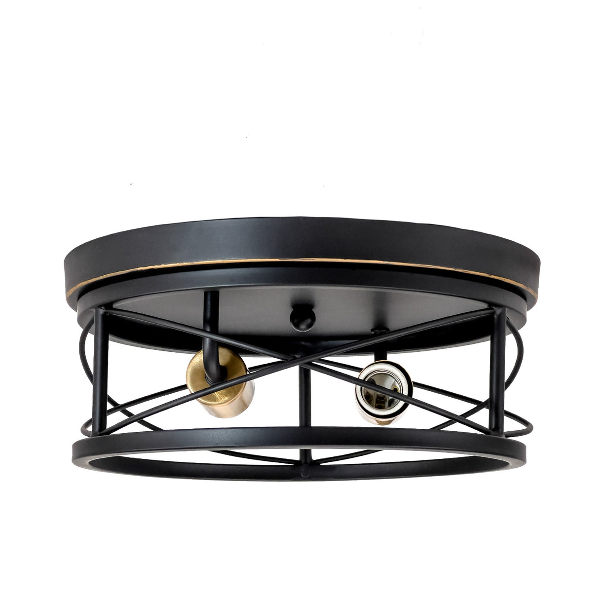 QPlus 12 Inch Vintage Flush Mount Ceiling Light Fixture with 2 E26 Bulb Base