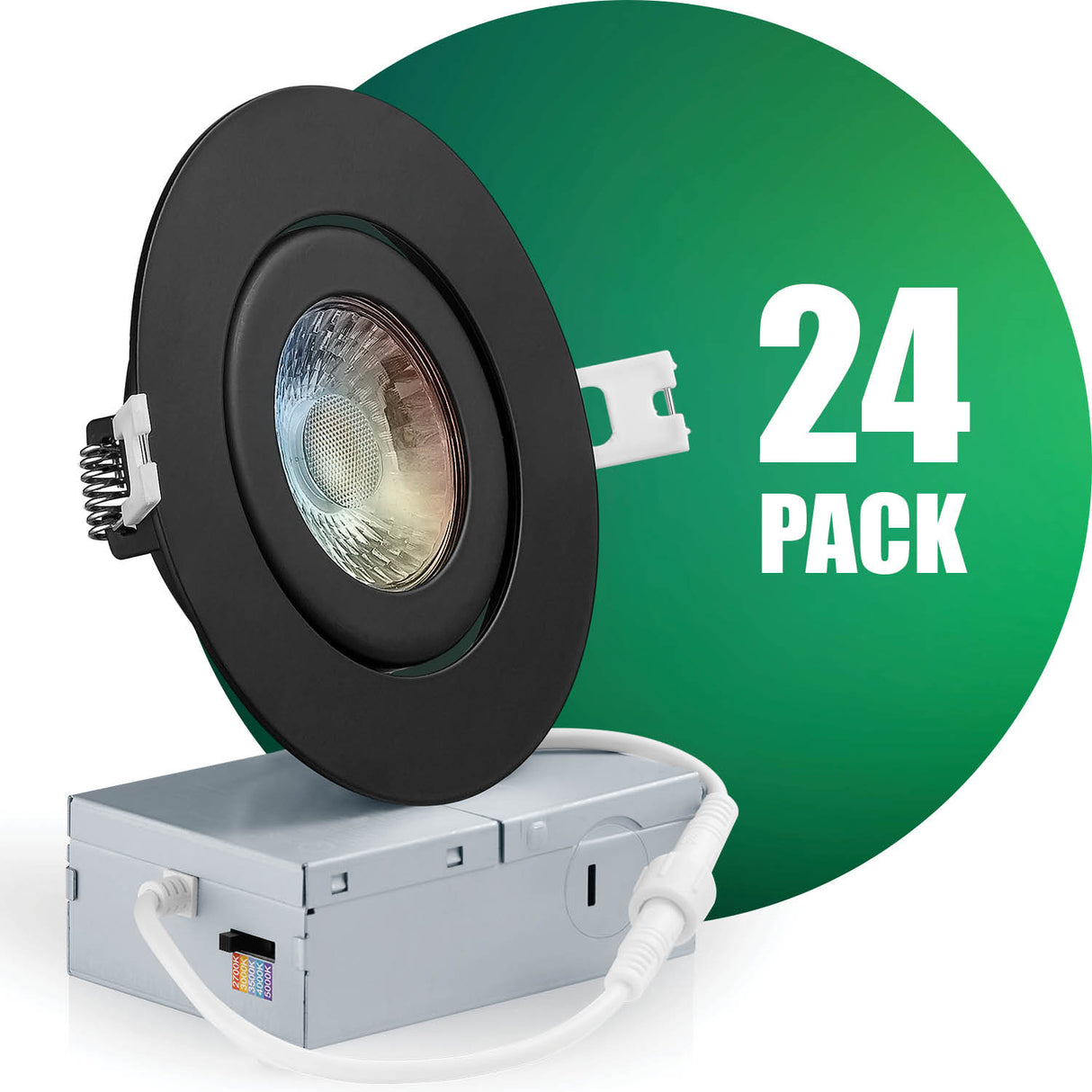 4 Inch Recessed LED Lighting, Gimbal, 5CCT Color Selectable, Wet Rated, Black Trim