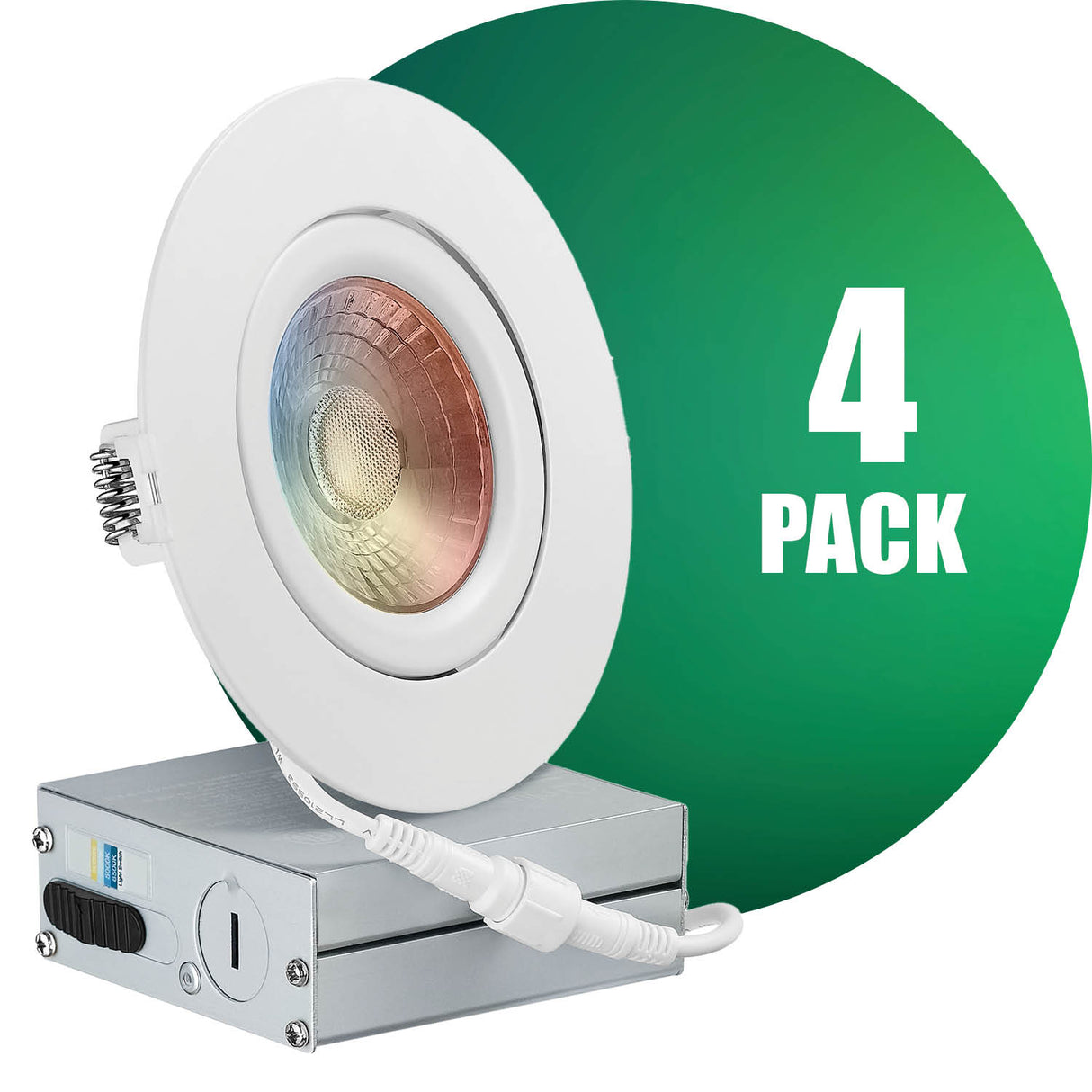 4 Inch Narrow Gap Recessed LED Lighting, Gimbal, 4CCT Color Selectable from Wall Switch, Wet Rated