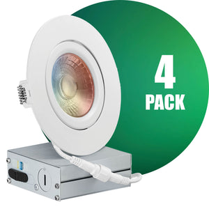 4 Inch Narrow Gap Recessed LED Lighting, Gimbal, 4CCT Color Selectable from Wall Switch, Wet Rated