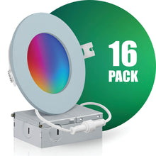 Load image into Gallery viewer, QPlus LED Recessed/Slim Smart Pot Light (WiFi - No Hub), 4 Inch, 10W, 750LM, RGB 16 million colors &amp; Tunable White 2700K to 6500K with the Metal Junction Box, Beam Angle 140°, Dimmable, Energy Star Certified, ETL Listed, Wet Rated, 5 Year Warranty