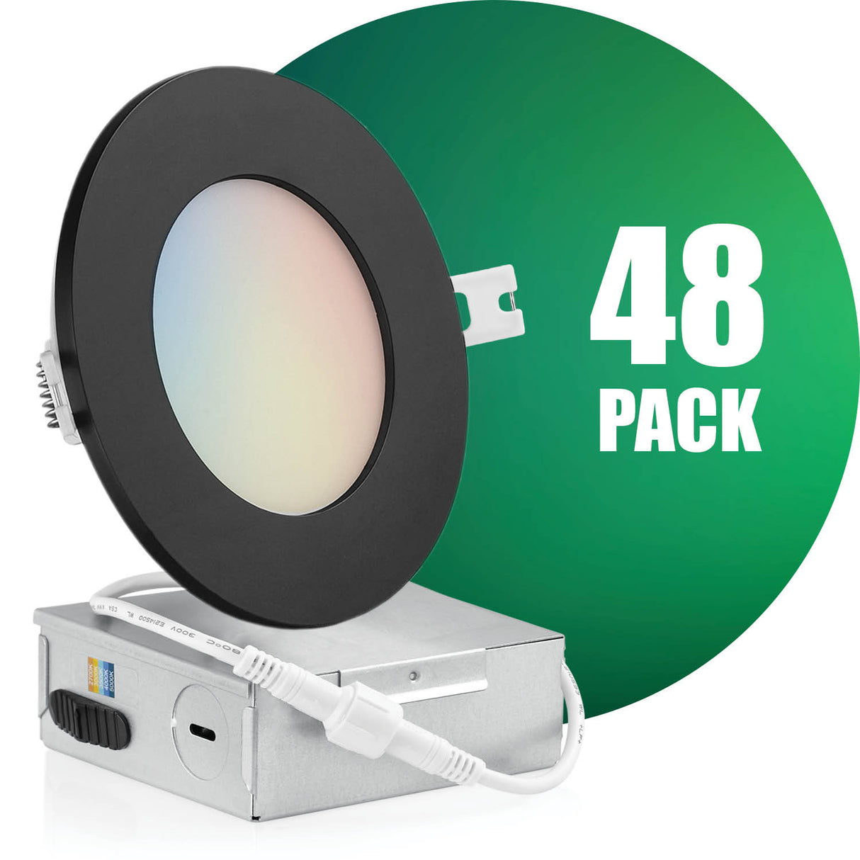 4 Inch Recessed LED Lighting, Slim, 5CCT Color Selectable, Wet Rated with EZ (4 port) Connector