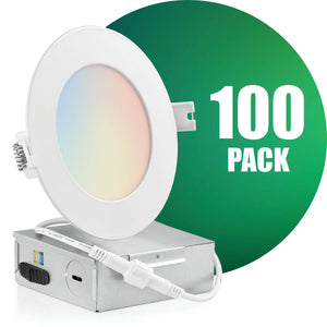 4 Inch Recessed LED Lighting, Slim, 5CCT Color Selectable, Wet Rated with EZ (4 port) Connector
