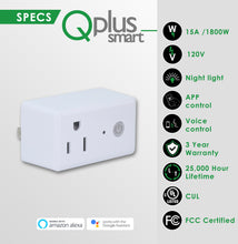 Load image into Gallery viewer, QPlus Smart Plug Socket (WiFi - No Hub) Alexa and Google Voice Control, App Control, Timer Function, FCC and cUL Certified