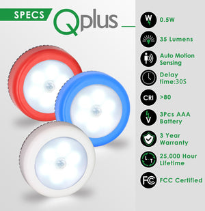 QPlus Motion Sensor Wireless Night Lights - Battery Powered 3000K