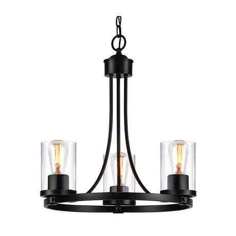 QPlus 3 Light Rustic Round Chandelier Pendant Lamp with E26 Bulb base & Clear Glass Shades - Black / Bronze - QPlus Home - Brighten Your Life