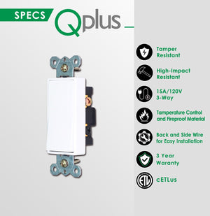 QPlus 3Way Universal Wall Switch with Wall Plate - cUL & FCC Certified - QPlus Home - Brighten Your Life