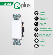 Charger l&#39;image dans la galerie, QPlus 3Way Universal Wall Switch with Wall Plate - cUL &amp; FCC Certified - QPlus Home - Brighten Your Life