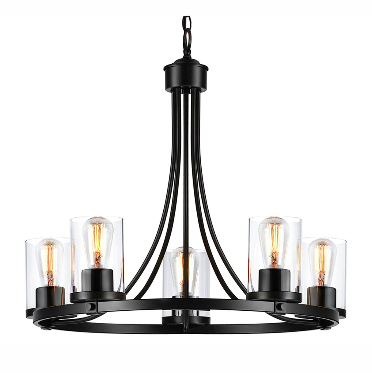 QPlus 5 Light Rustic Round Chandelier Pendant Lamp with E26 Bulb base & Clear Glass Shades - Black / Bronze - QPlus Home - Brighten Your Life