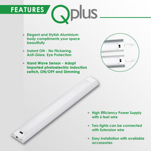 QPlus Hand Sweep Sensor Under Cabinet/Closet LED Lights with Power Adapter (Set of 2)