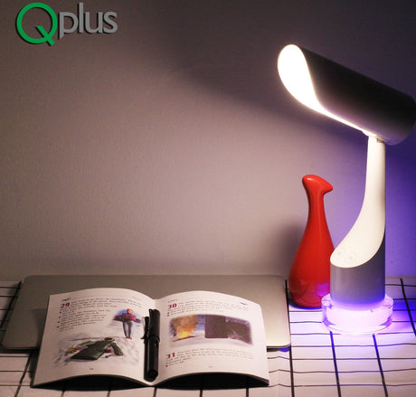 QPlus Rechargeable Cylindrical Table Lamp for Study room - 2 Color Modes & Colorful Light Base